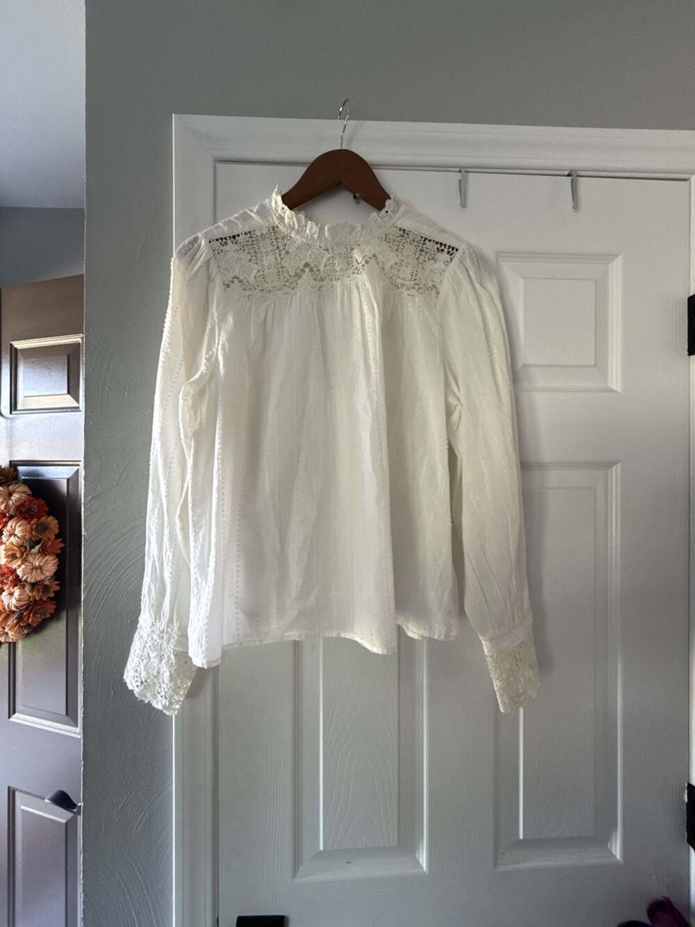 Ulla Johnson Halsey Blouse Size 4 Ivory White Cotton Lace Yoke